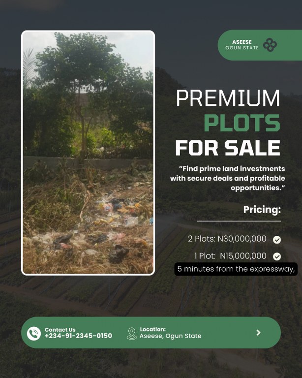 Land for Sale in Ogun State (Negotiable Price) Call 09123450150