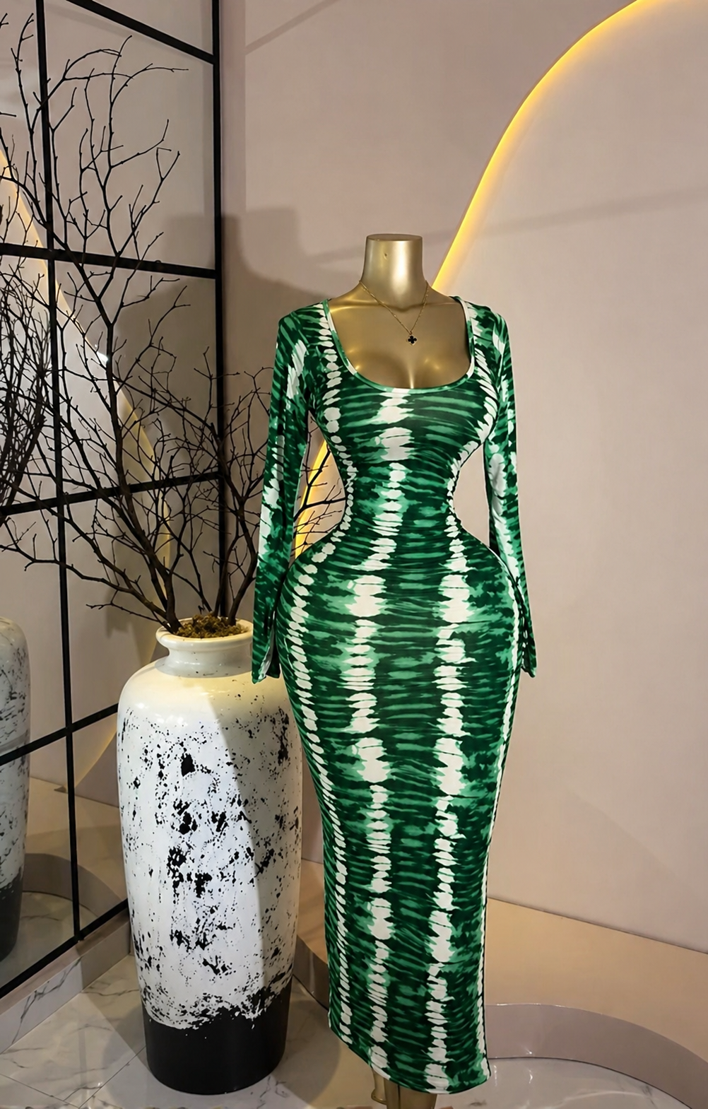 💚 Emerald Tie-Dye Bodycon Maxi Dress