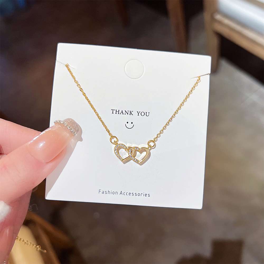 Trendy 18K Gold Plated Interlocking Hearts Pendant Necklace – Dainty Collarbone Chain