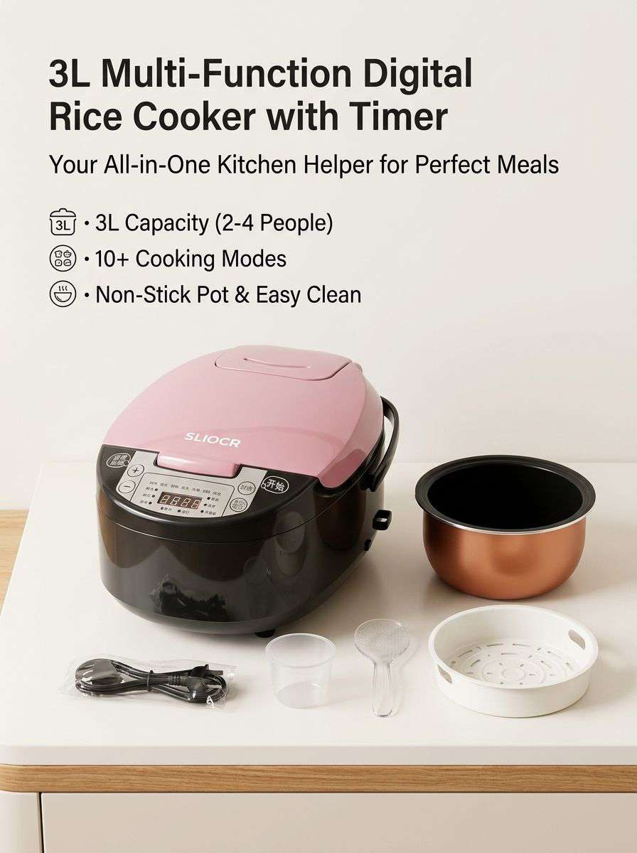 Multifunctional timer rice cooker 3L.