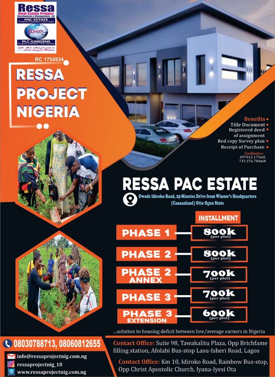 Plots of Land for sale at RESSA PAC ESTATE, OGUN STATE - CALL 09057721957