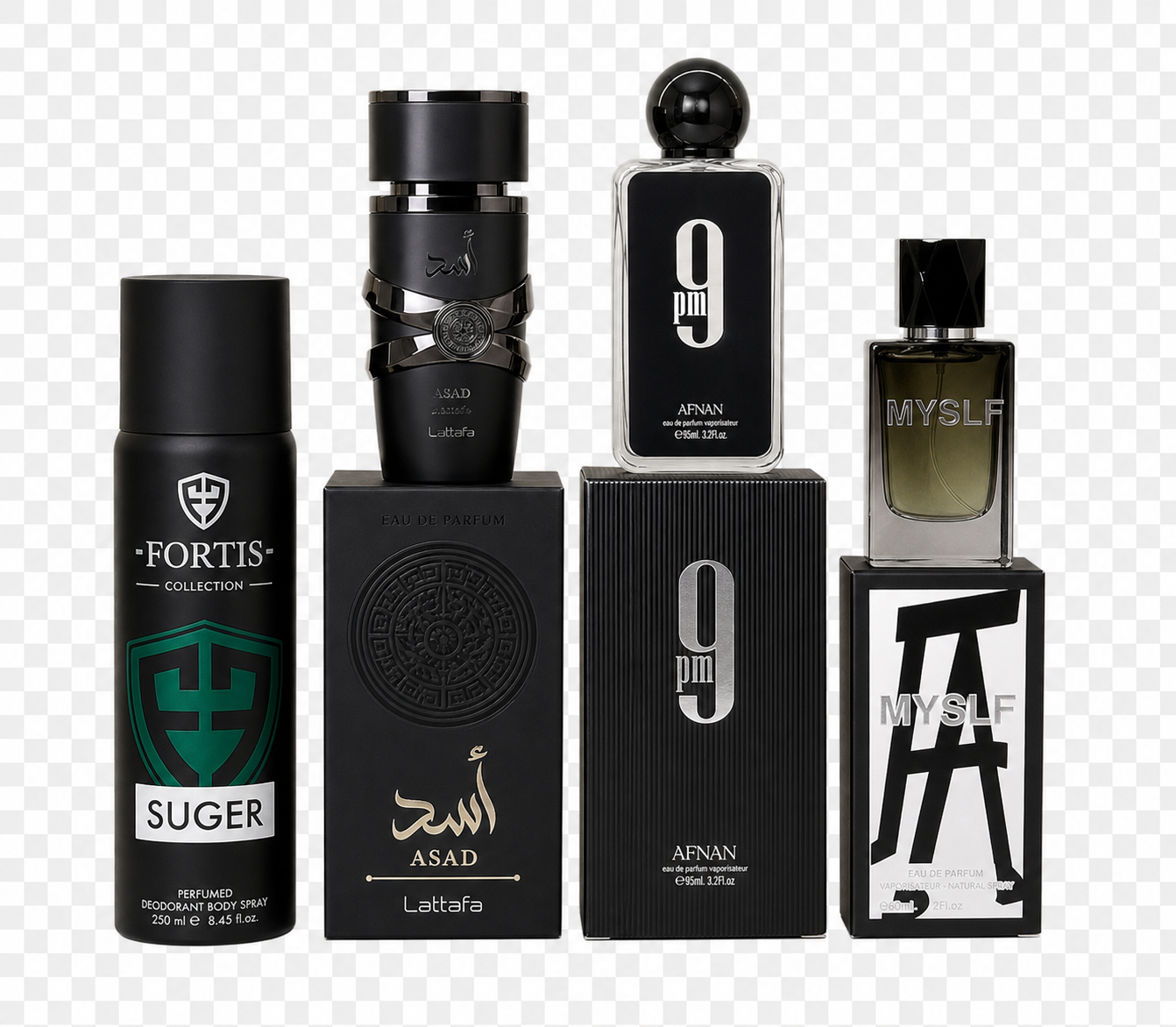 Men’s Perfume Set in Lagos Nigeria - Fortis, Asad, 9PM & MYSLF Fragrance Collection